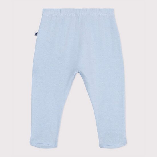 Pantalon à pied naissance en coton uni Bleu Toudou  de Petit Bateau