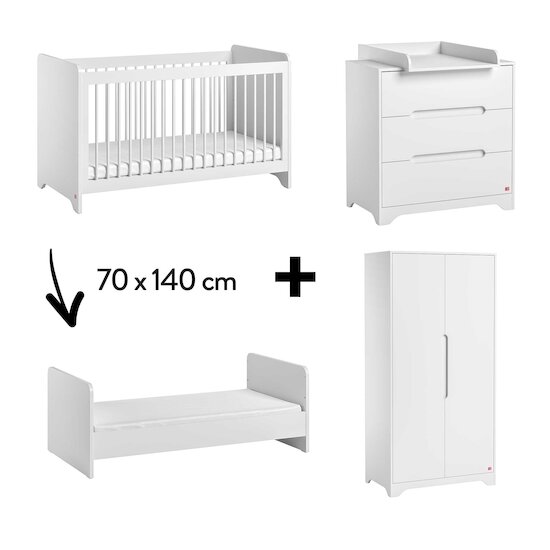 Chambre Ova Complète : Lit évolutif 70 x 140 cm + Armoire + Commode + Plan à langer Blanc  de Vox