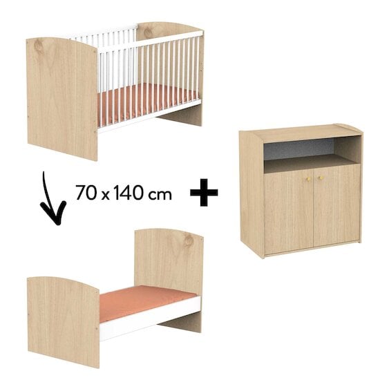 Chambre Alice Duo : Lit 70 x 140 cm évolutif + Commode   de Sauthon Baby's Sweet Home