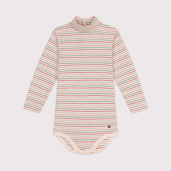 Body manches longues col roulé en coton blanc avalanche / multicolore  de Petit Bateau