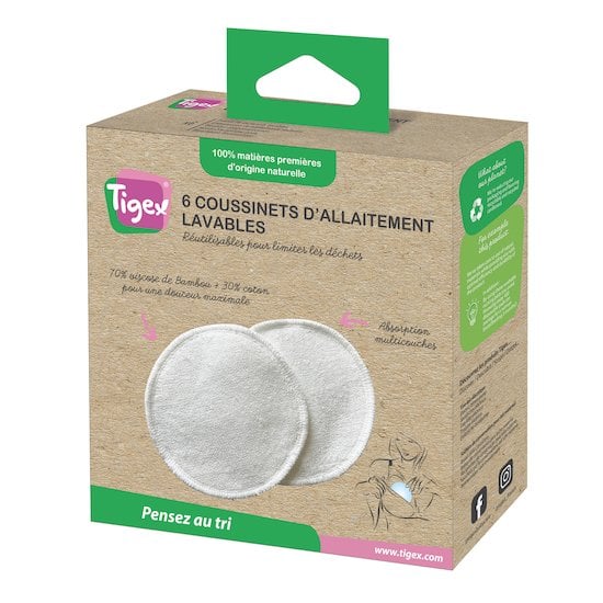 6 Coussinets d'allaitement lavables en viscose de bambou et coton de Tigex  Collexion, Tigex Collexion : Aubert