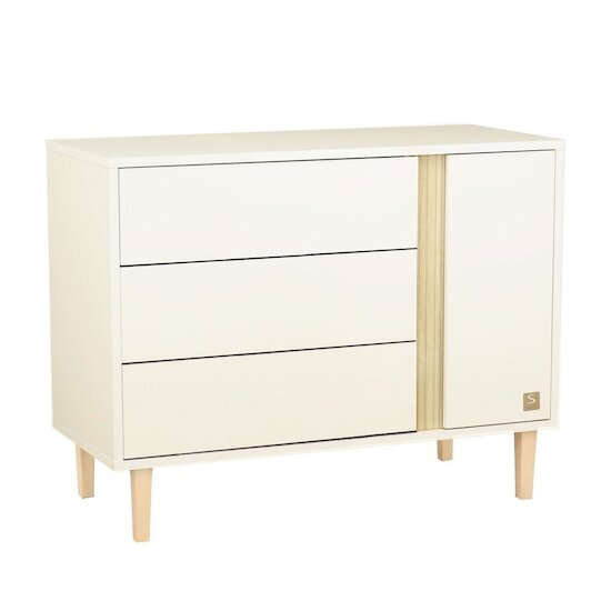 Paloma Commode 3 tiroirs 1 porte Blanc neige  de Sauthon Baby's Sweet Home