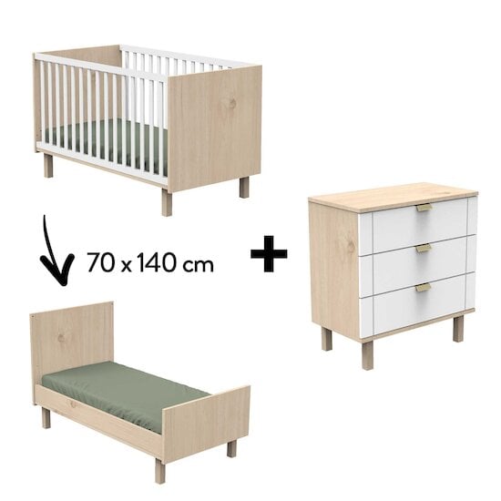 Chambre Solène Duo : lit évolutif 70x140 + commode   de Sauthon Baby's Sweet Home