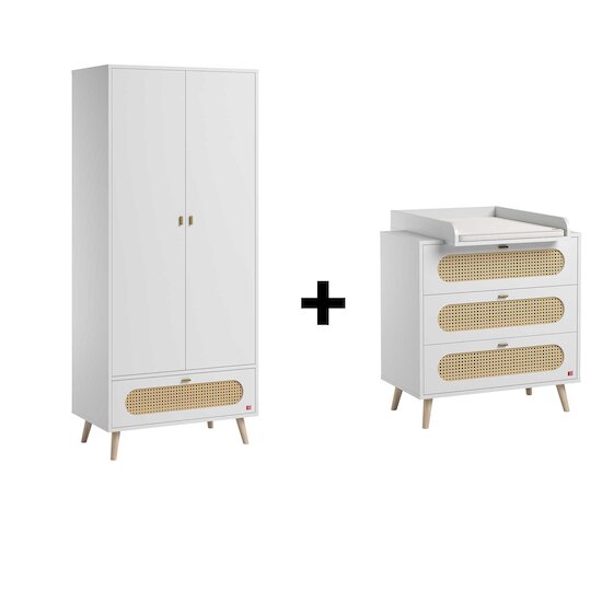 Chambre Canne Trio 2 : Armoire + Commode + Plan à langer Blanc  de Vox