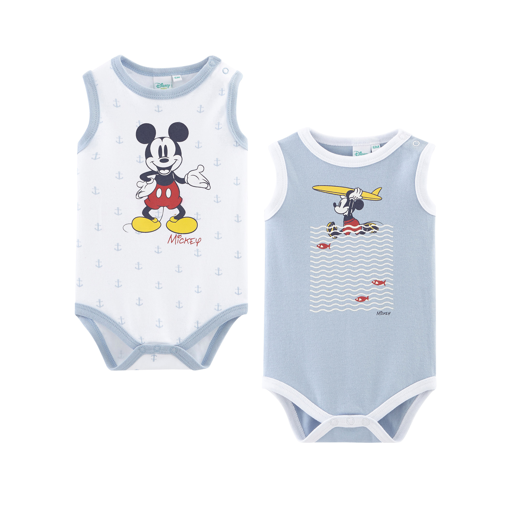 Lot De 2 Bodies Manches Courtes Bebe Garcon Mickey De Disney Baby Disney Baby Aubert