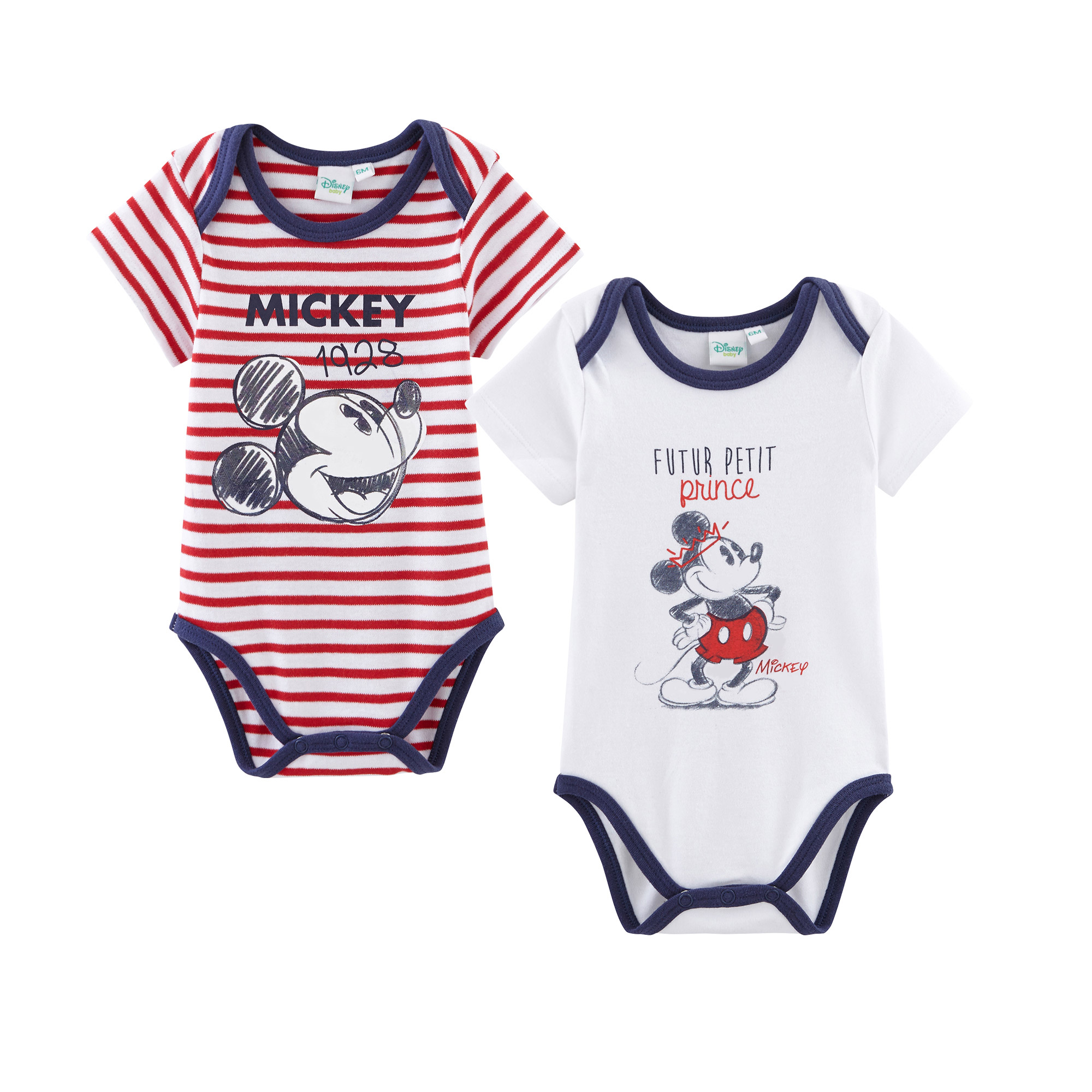 Lot De 2 Bodies Manches Courtes Bebe Garcon Mikey De Disney Baby Bodies Garcon Aubert