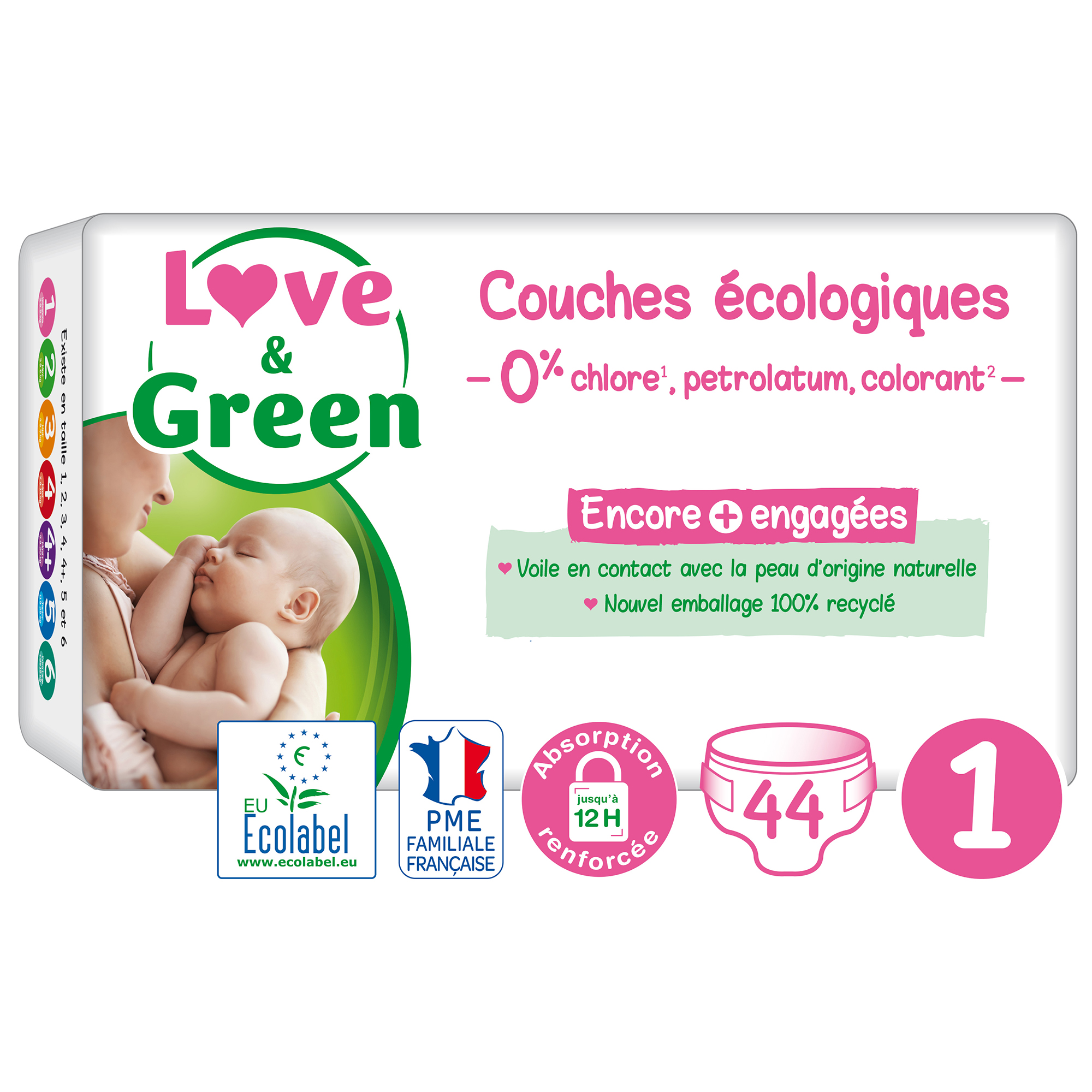 Love And Green Couches Hypoallergéniques Taille 3 4 à 9Kg Paquet