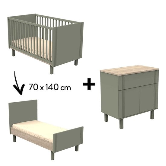 Chambre Eléonore Duo : lit évolutif 70 x 140 + commode   de Sauthon Baby's Sweet Home