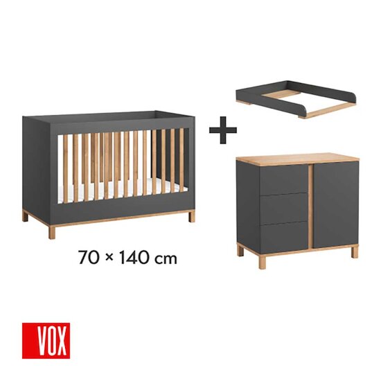 Chambre Altitude Trio : Lit évolutif 70 x 140 cm + Commode + Plan à langer Gris  de Vox