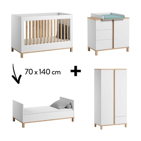 Chambre Altitude Complète : Lit évolutif 70 x 140 cm + Armoire + Commode + Plan à langer Blanc  de Vox