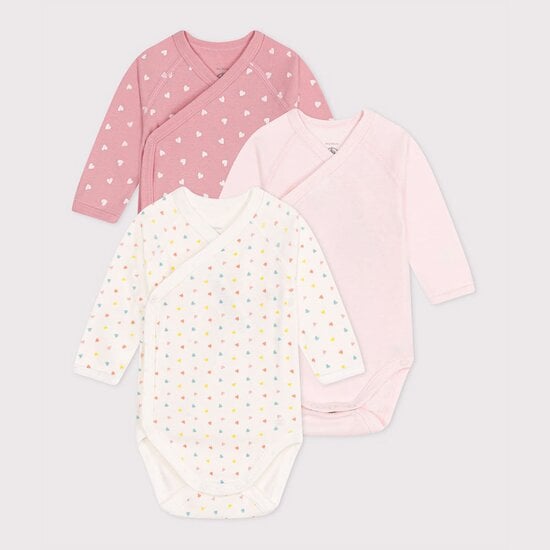 Lot de 3 bodies croisés manches longues en coton imprimé bébé   de Petit Bateau