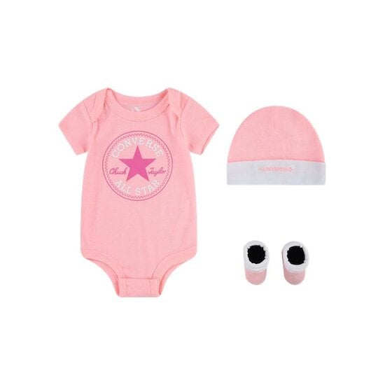 Coffret Bodie + Bonnet + Chaussons Rose 6-12 mois de Converse