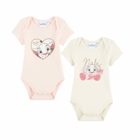 Lot 2 bodies à manches courtes Nala Rose 6 mois de Disney Baby